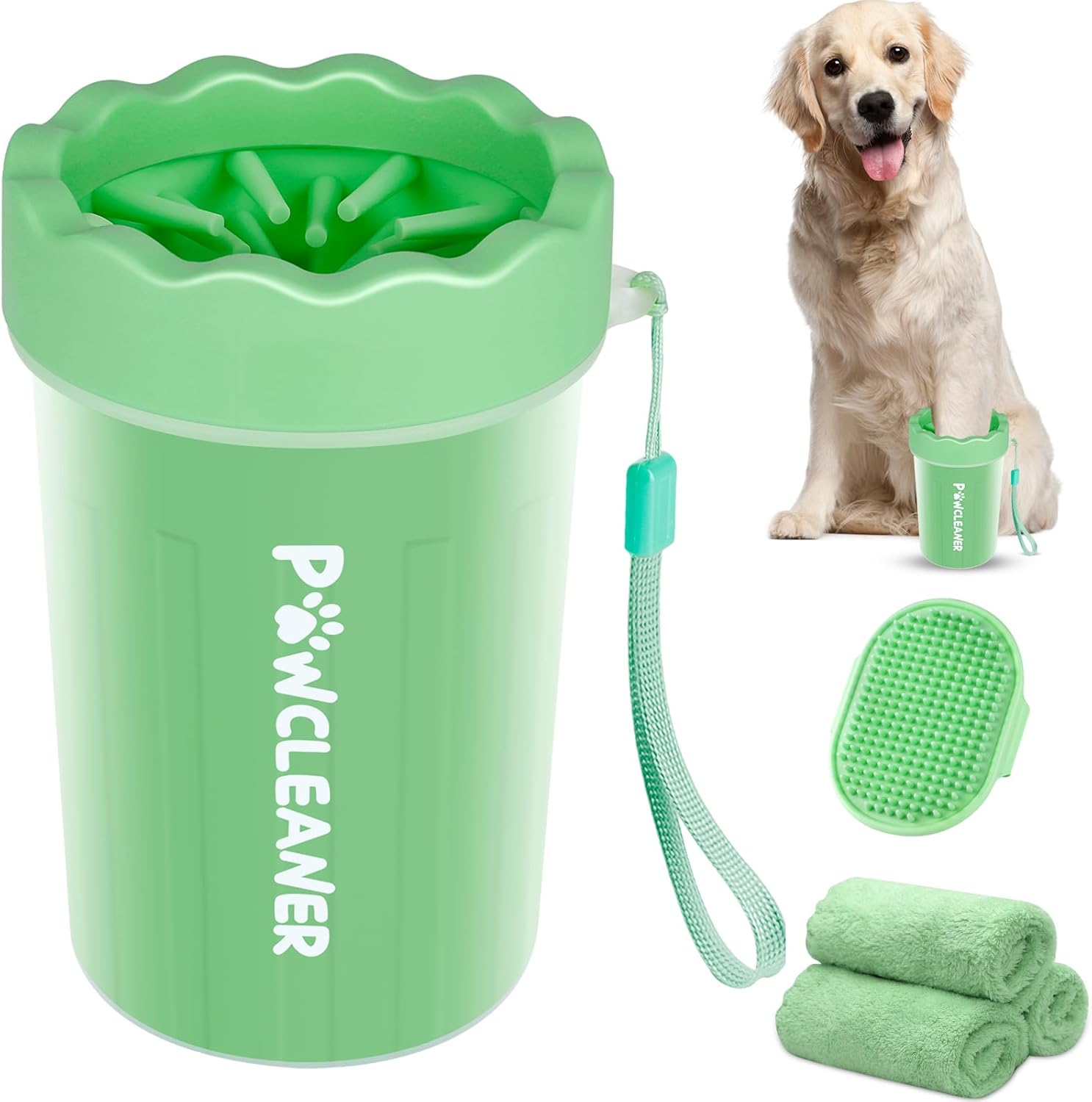 Limpiador de Patas para Perros y Gatos | Vaso con Cepillo de Silicona Suave + 3 Toallas Absorbentes | Disponible en Talles S, M y L
